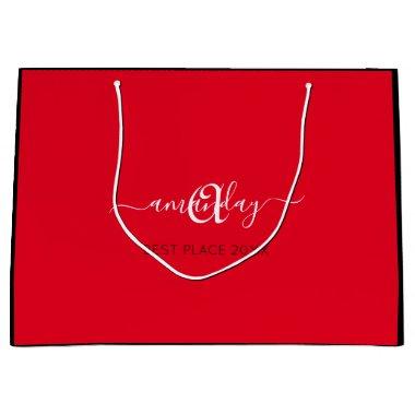 Monogram Name Black Red Shop Gold Wedding Large Gift Bag