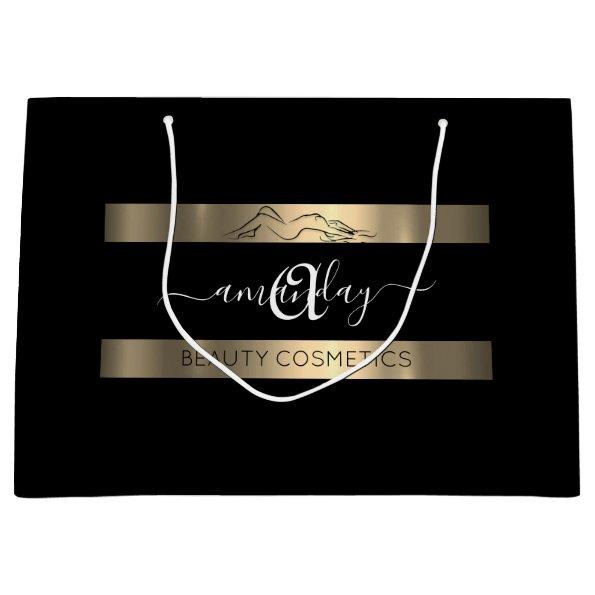 Monogram Name Black White Gold Luxury Shop Large Gift Bag