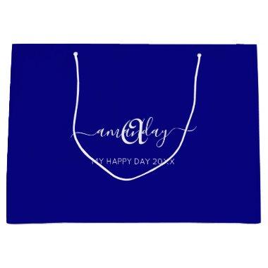 Monogram Name Blue Navy Bridal Sweet16th Wedding Large Gift Bag