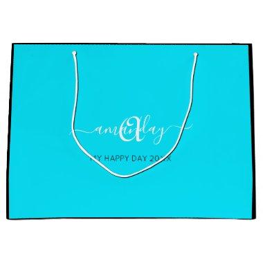 Monogram Name Blue OceanicBridal Sweet16th Wedding Large Gift Bag