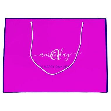 Monogram Name Blue Pink Bridal Sweet 16th Wedding Large Gift Bag