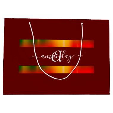 Monogram Name Buegundy Gold Birthday Holidays Large Gift Bag