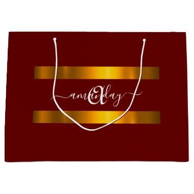 Monogram Name Burgundy Gold Birthday Holidays Large Gift Bag