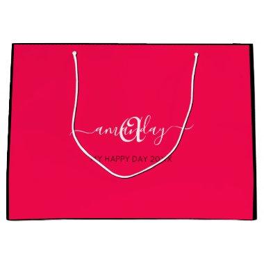 Monogram Name Candy Red Bridal Sweet16th Wedding Large Gift Bag