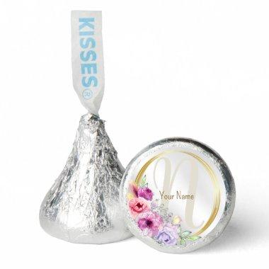 Monogram Name Colorful Pink Floral Golden Frame Hershey®'s Kisses®