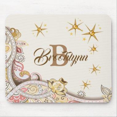 Monogram Name Gift Party Golden Pink Tan Vintage Mouse Pad