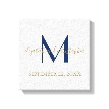 Monogram Name Initials Blue Gold Wedding Date Gift Canvas Print