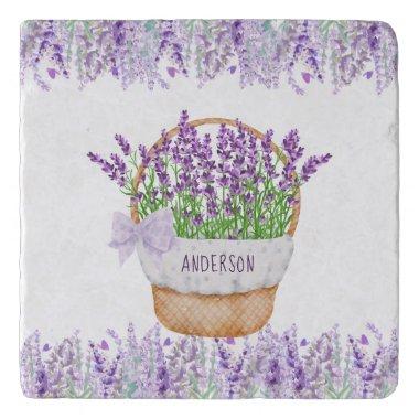 Monogram Name Lavender Flowers Basket Green Purple Trivet