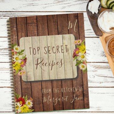 Monogram name personalized rustic recipes journal
