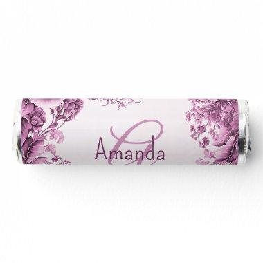 Monogram Name Pink Flowers Frame Elegant Modern Breath Savers® Mints