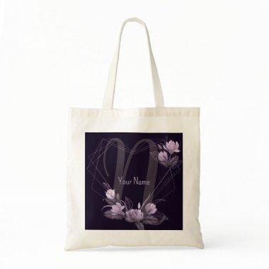 Monogram Name Purple Floral Violet Geometric Frame Tote Bag