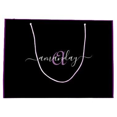 Monogram Name Purple Violet Birthday Holiday Black Large Gift Bag