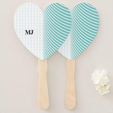 Monogram Name Teal Blue White Abstract Wedding Hand Fan