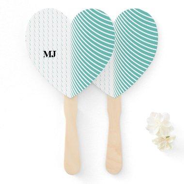 Monogram Name Teal Blue White Abstract Wedding Hand Fan