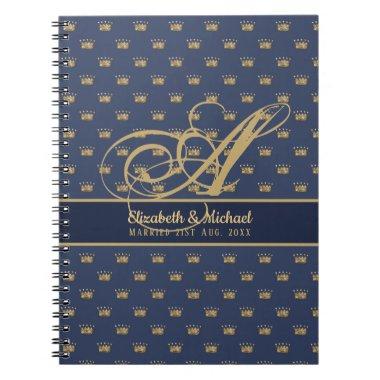 Monogram Navy Blue Gold Crown King Queen NEWLYWEDS Notebook