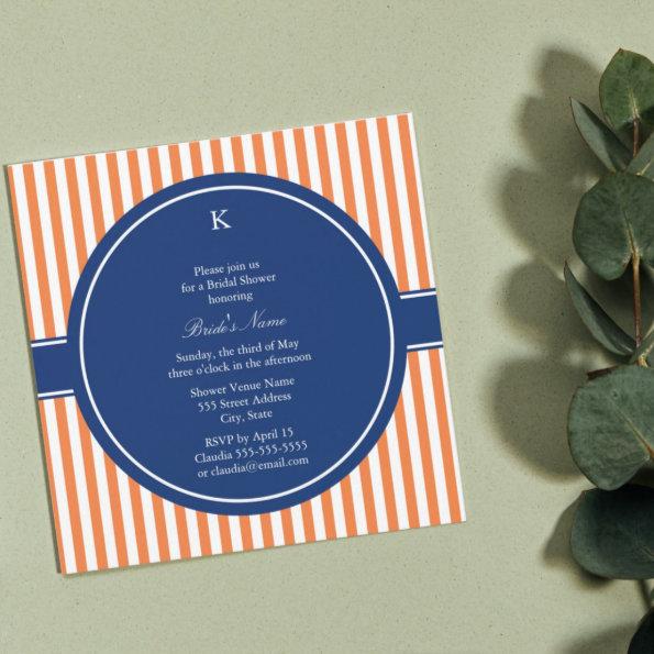 Monogram Orange and White Stripes with Royal Blue Invitations