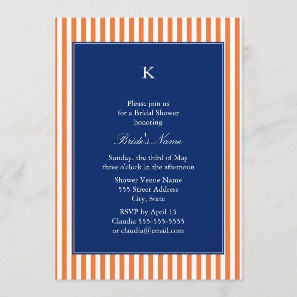 Monogram Orange and White Stripes with Royal Blue Invitations