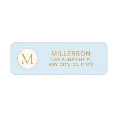 Monogram pale blue and gold return address label