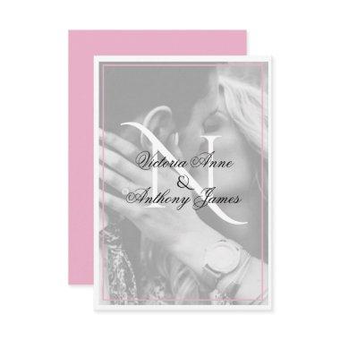 Monogram Photo Script Pink Wedding Thank You
