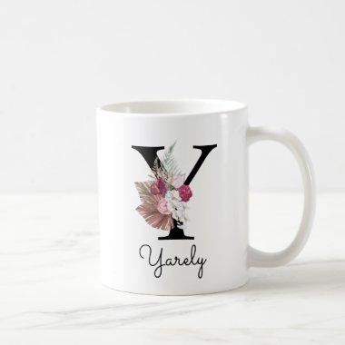 Monogram Pink Boho Girly Floral Initial W Coffee Y Coffee Mug