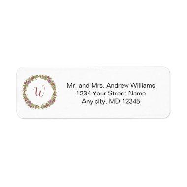 Monogram Pink Green Floral Return Address Label