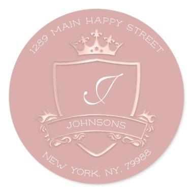 Monogram Princess Crown Royal RSVP Return Address Classic Round Sticker