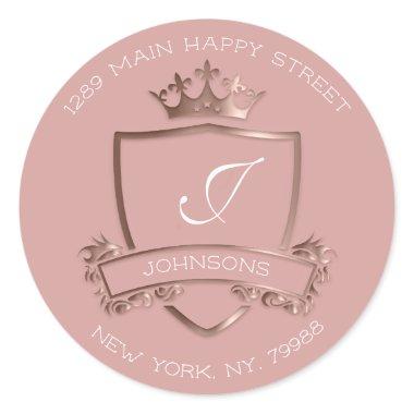 Monogram Princess Crown Royal RSVP Rose Bridal Classic Round Sticker