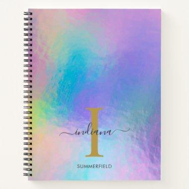 Monogram Rainbow Holographic Gold Initial Name Notebook