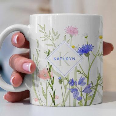 Monogram Rainbow Wild Flower Illustrated Coffee Mug