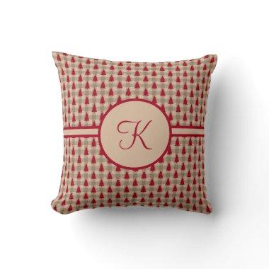 Monogram Red Brown Buffalo Plaid Rustic Country Throw Pillow