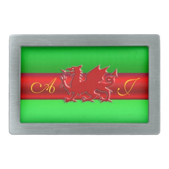 Monogram, Red Dragon on green metallic-effect Belt Buckle