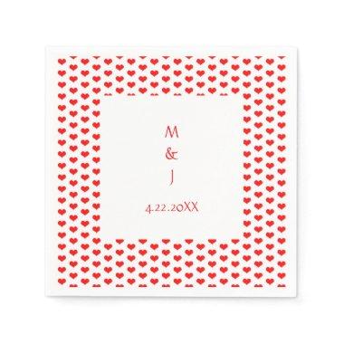 Monogram Red Hearts Couple Name Romantic Wedding Napkins