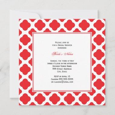 Monogram Red Quatrefoil Pattern Bridal Shower Invitations