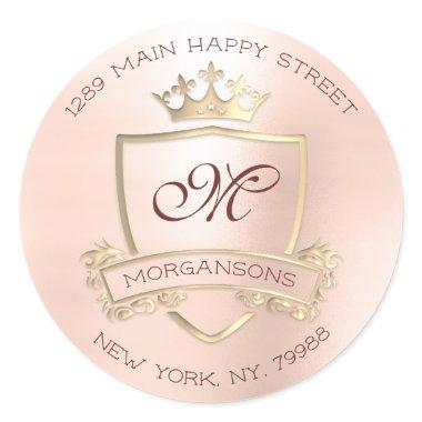 Monogram Return Address Crown Royal Gold Rose RSVP Classic Round Sticker