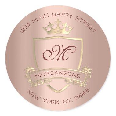 Monogram Return Address Crown Royal Gold VIP Rose Classic Round Sticker