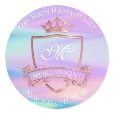 Monogram Return Address Crown Royal Holograph Classic Round Sticker