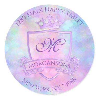 Monogram Return Address Crown Royal Holographic Classic Round Sticker