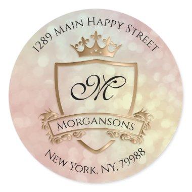 Monogram Return Address Crown Royal Rose Holograph Classic Round Sticker