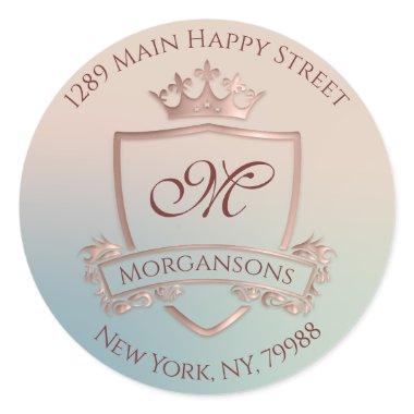 Monogram Return Address Crown Royal RSVP VIP Classic Round Sticker