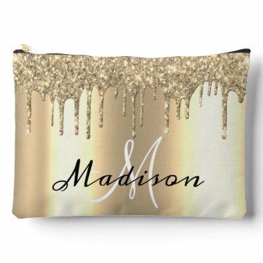 Monogram Rose Gold Glitter Look Drips Girly Accessory Pouch