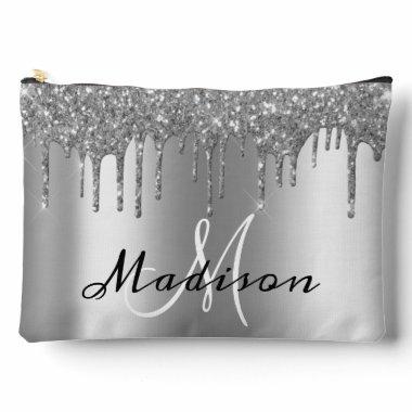 Monogram Rose Gold Glitter Look Drips Girly Accessory Pouch