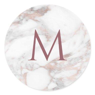 Monogram Rose Gold Marble Elegant Template Classic Round Sticker