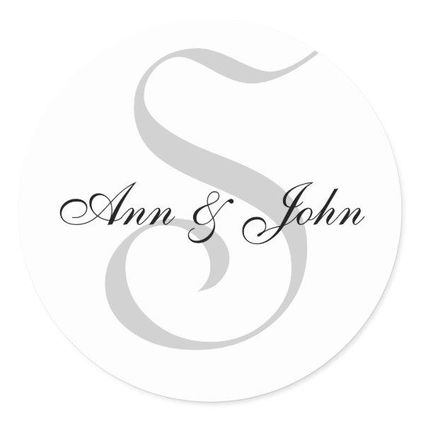 Monogram S plus First Names Stickers for Weddings