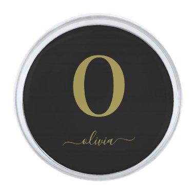 Monogram Script Name Personalized Black And Gold Silver Finish Lapel Pin