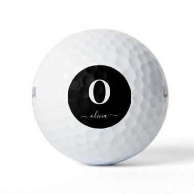 Monogram Script Name Personalized Black And White Golf Balls