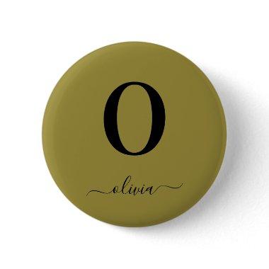 Monogram Script Name Personalized Gold And Black Button