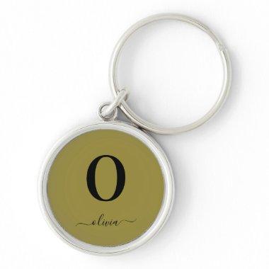 Monogram Script Name Personalized Gold And Black Keychain