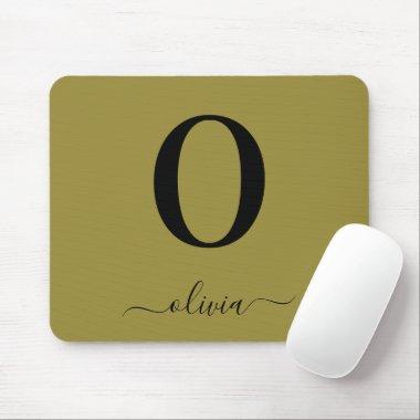 Monogram Script Name Personalized Gold And Black Mouse Pad