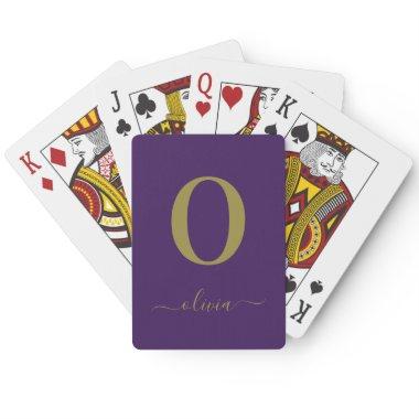 Monogram Script Name Personalized Purple And Gold Poker