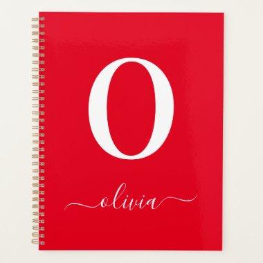 Monogram Script Name Personalized Red And White Planner